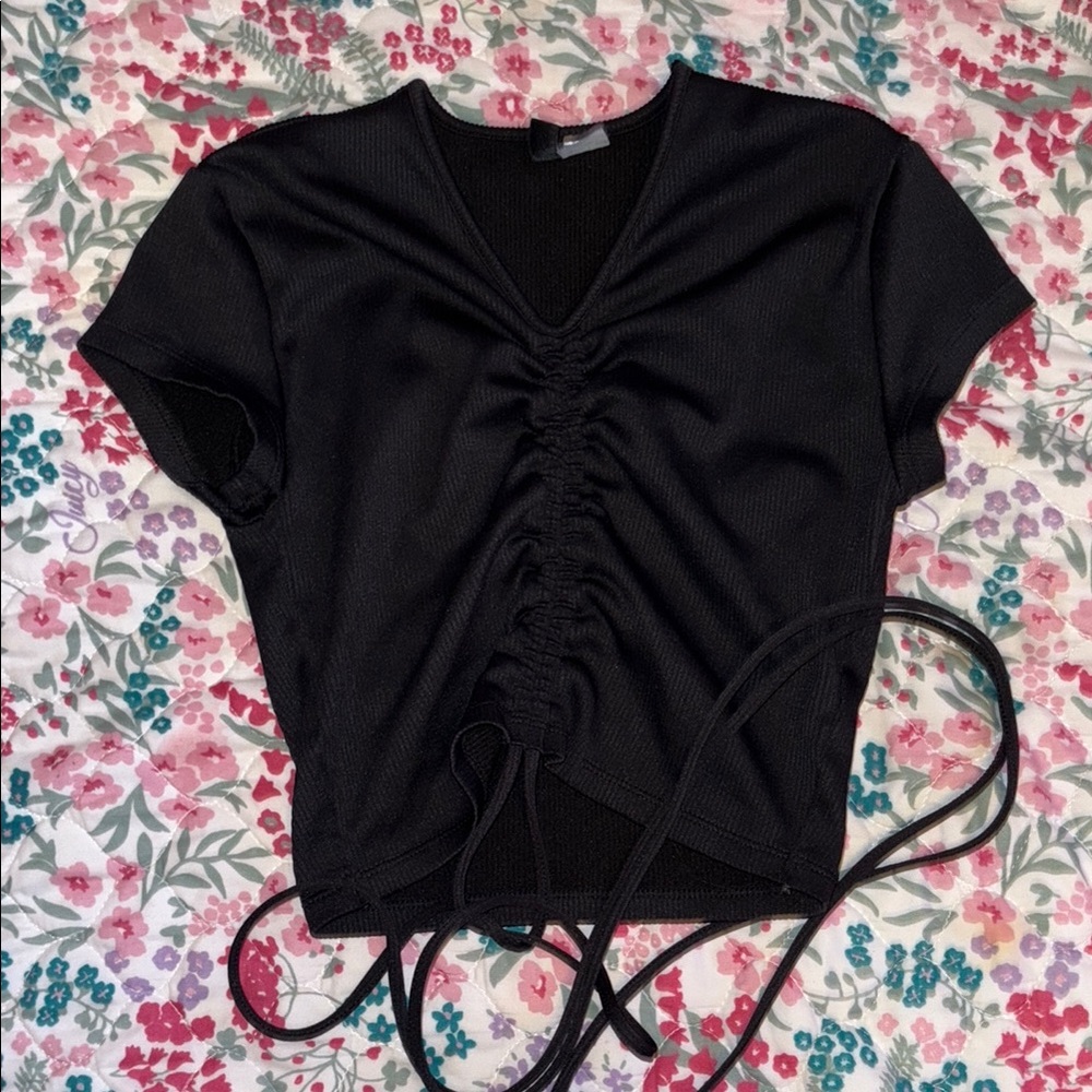 H&M Black Ruched V-Neck Blouse